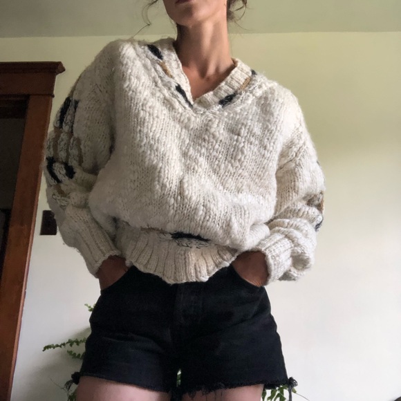 Hand knit chunky wool sweater - Picture 1 of 5